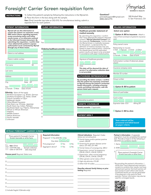 Foresight Carrier Screen Requisition Form screenshot
