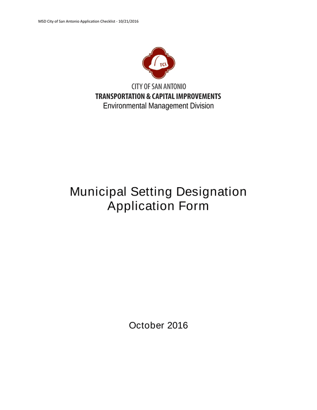 Municipal Setting Designation Application Form screenshot