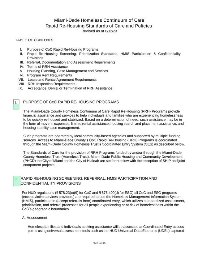Miami Dade Homeless Continuum Of Care Rapid Re Housing Standards Of Care And Policies screenshot