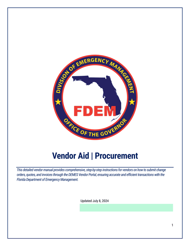 Vendor Aid  Procurement DEMES Vendor Portal Manual screenshot
