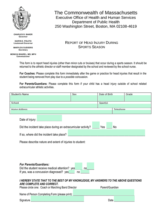 Report Of Head Injury During Sports Season screenshot