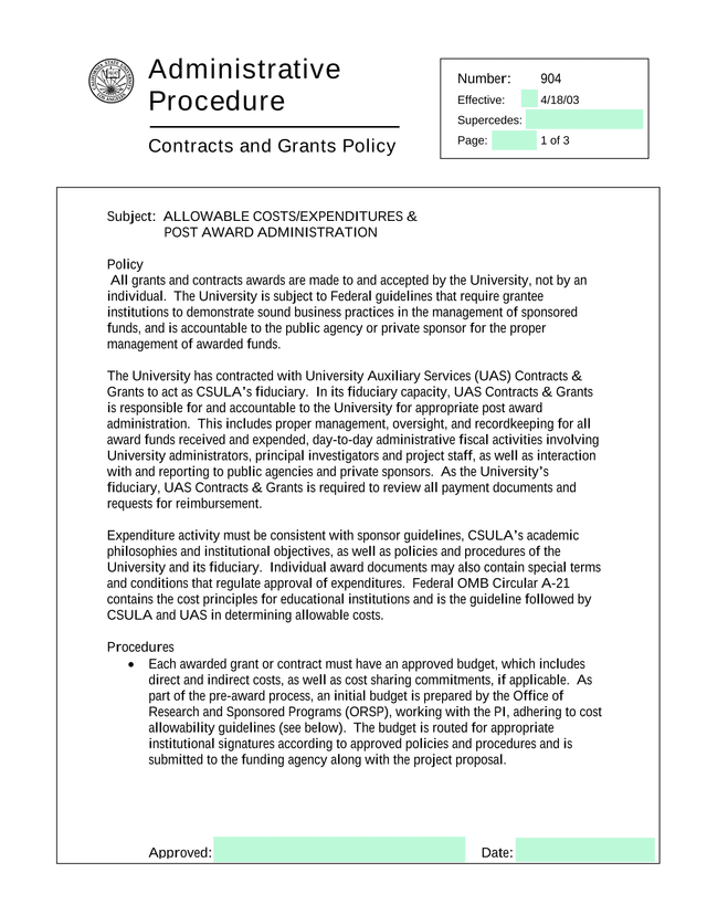 Contracts And Grants Policy screenshot
