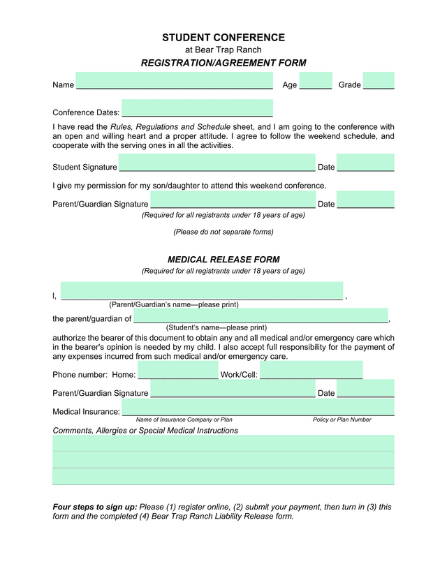 Student Conference RegistrationAgreement Form screenshot
