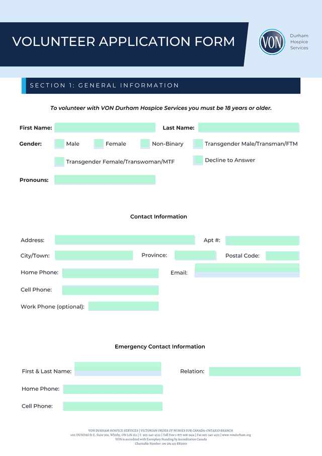 Volunteer Application Form screenshot