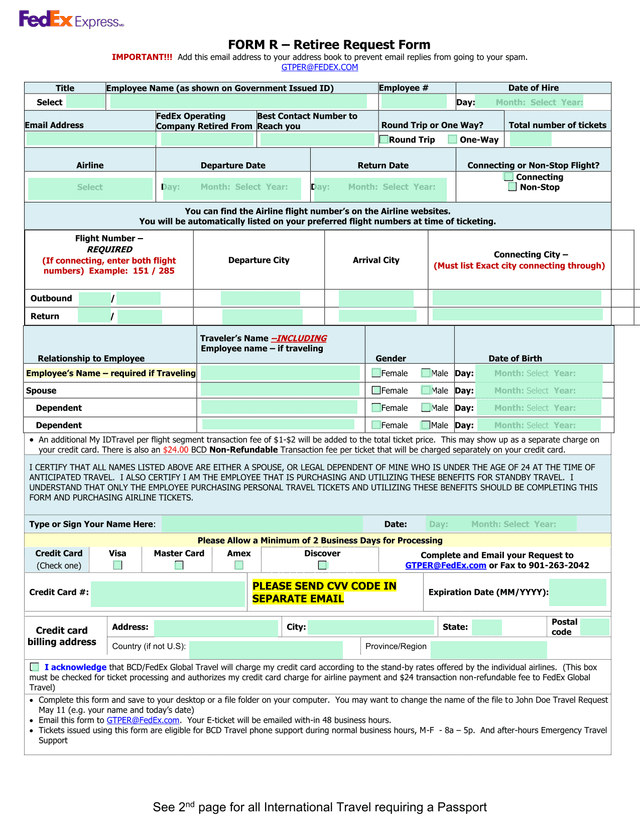 Form R  Retiree Request Form screenshot