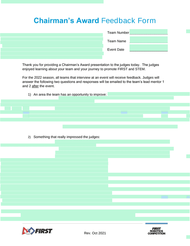 ChairmanS Award Feedback Form screenshot