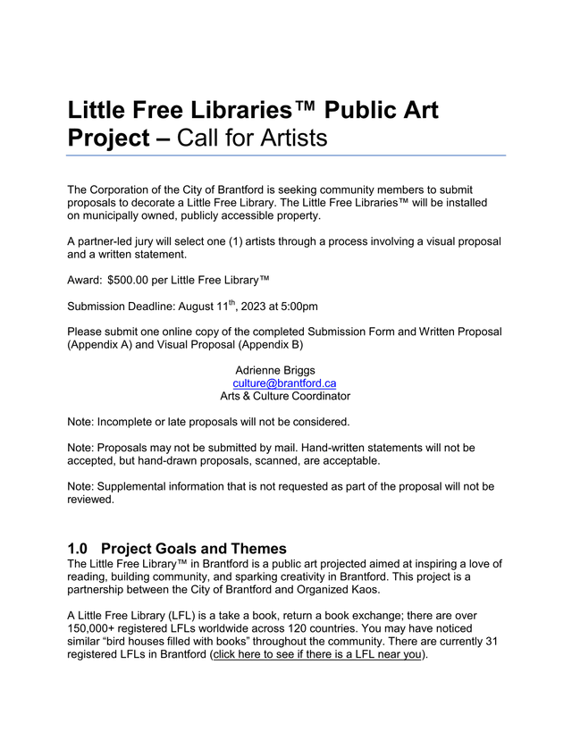 Little Free Libraries Public Art Project  Call For Artists screenshot