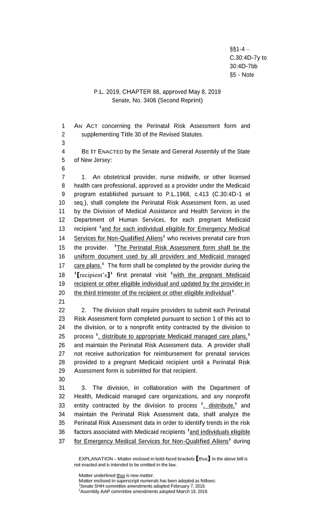 AN ACT Concerning The Perinatal Risk Assessment Form screenshot