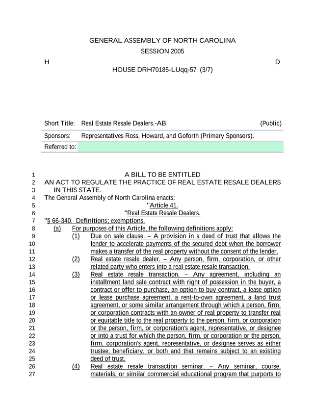 North Carolina Real Estate Resale Dealers Act screenshot