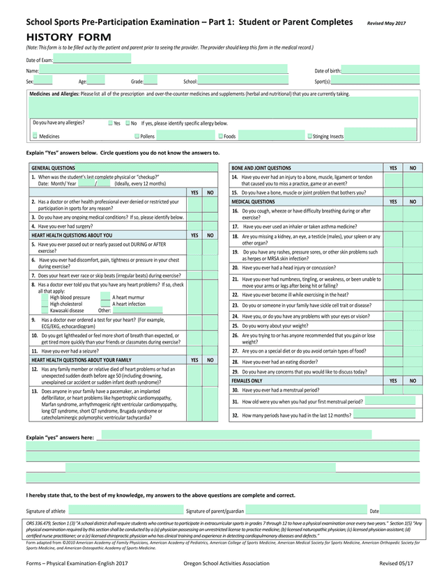 School Sports Pre Participation Examination  Part 1 screenshot