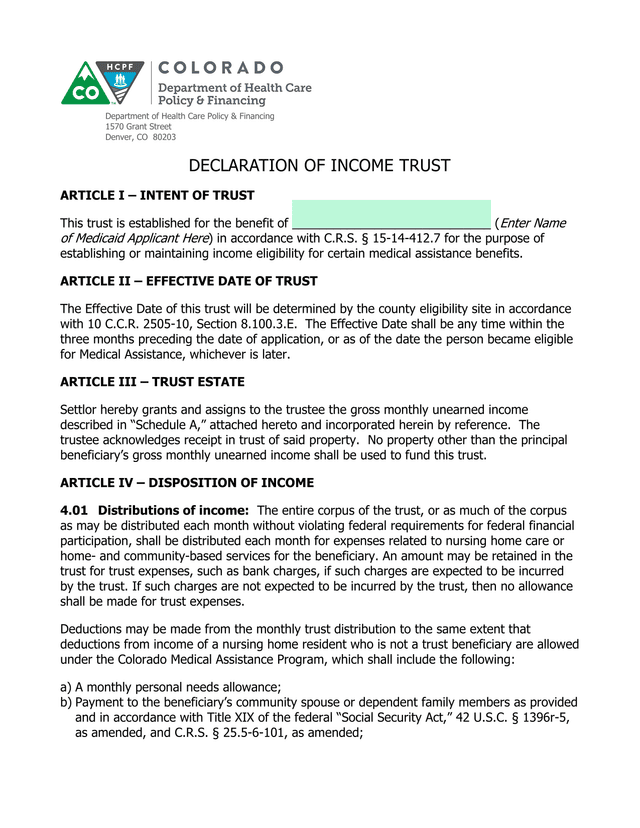 Declaration Of Income Trust screenshot