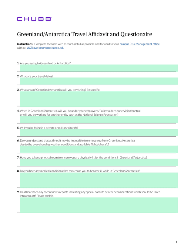 GreenlandAntarctica Travel Affidavit And Questionaire screenshot