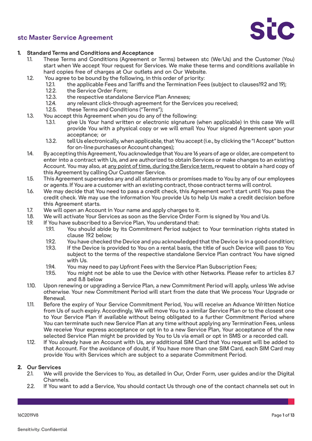 Stc Master Service Agreement screenshot