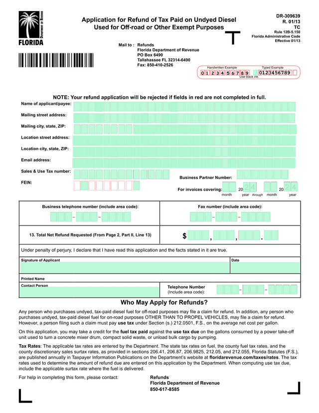 Application For Refund Of Tax Paid On Undyed Diesel Used For Off Road Or Other Exempt Purposes screenshot