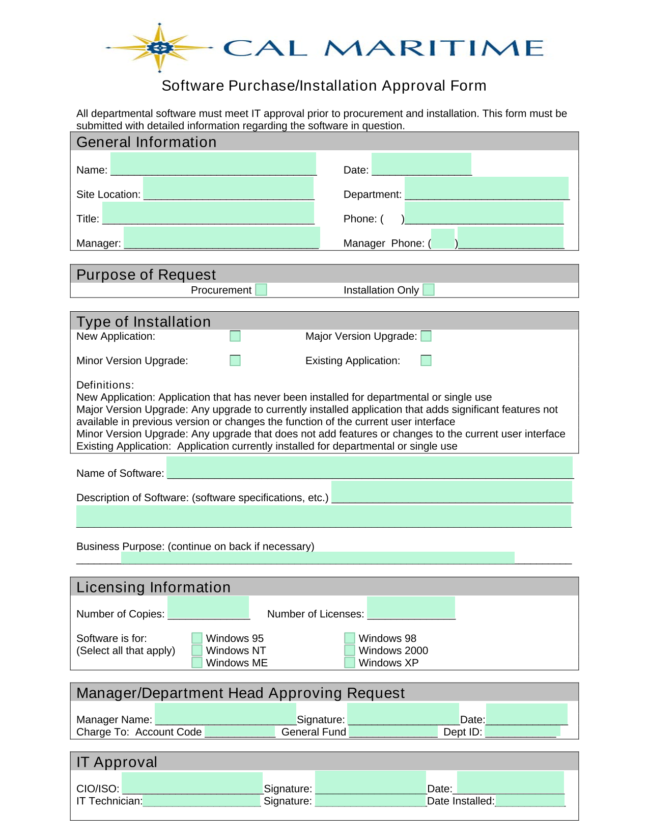 Software PurchaseInstallation Approval Form screenshot