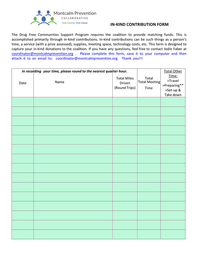 IN KIND CONTRIBUTION FORM screenshot