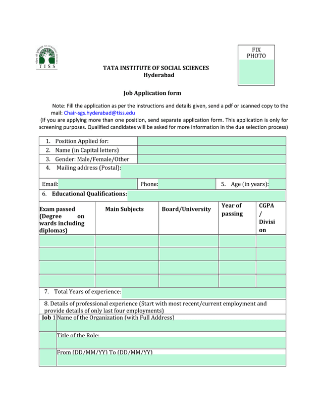 Job Application Form screenshot