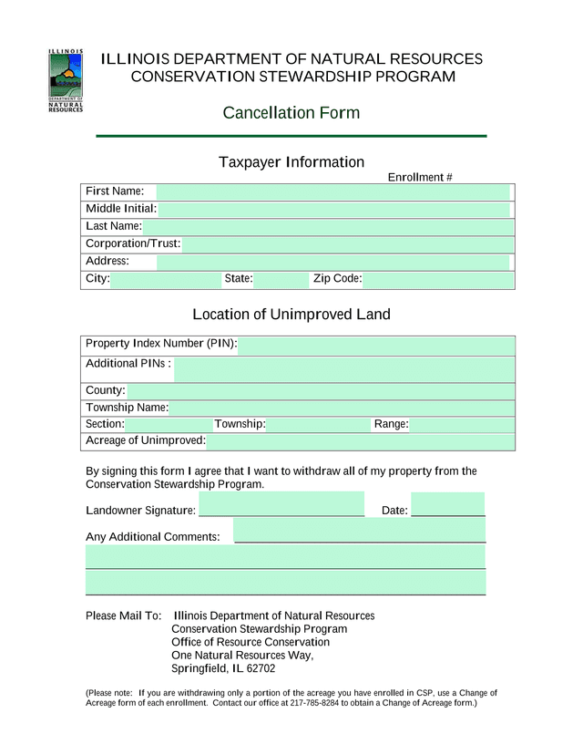 Conservation Stewardship Program Cancellation Form screenshot