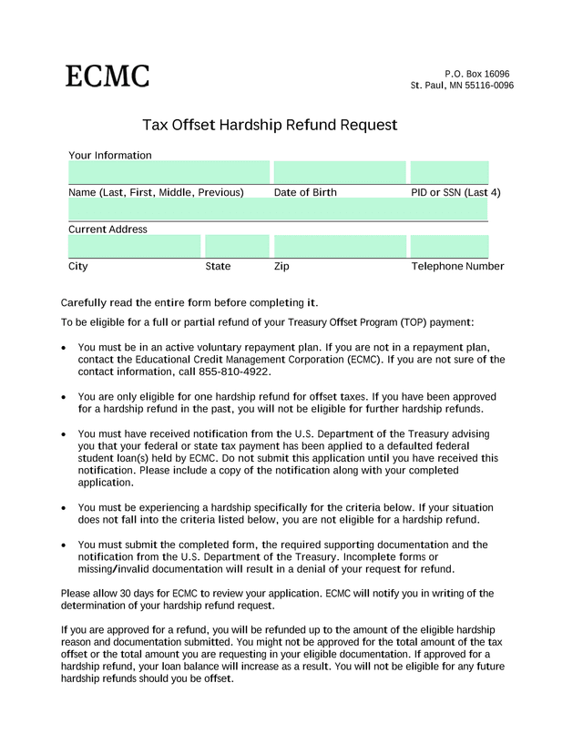 Tax Offset Hardship Refund Request screenshot