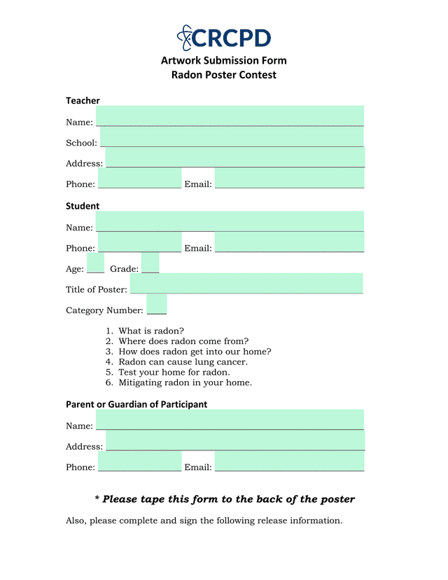 Artwork Submission Form   Radon Poster Contest screenshot