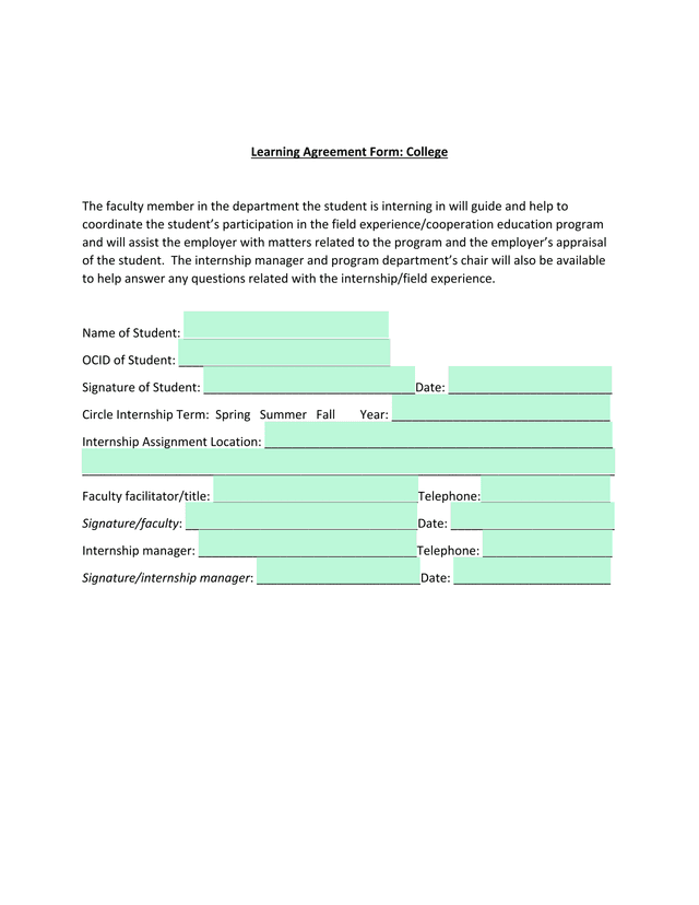 Learning Agreement Form College screenshot