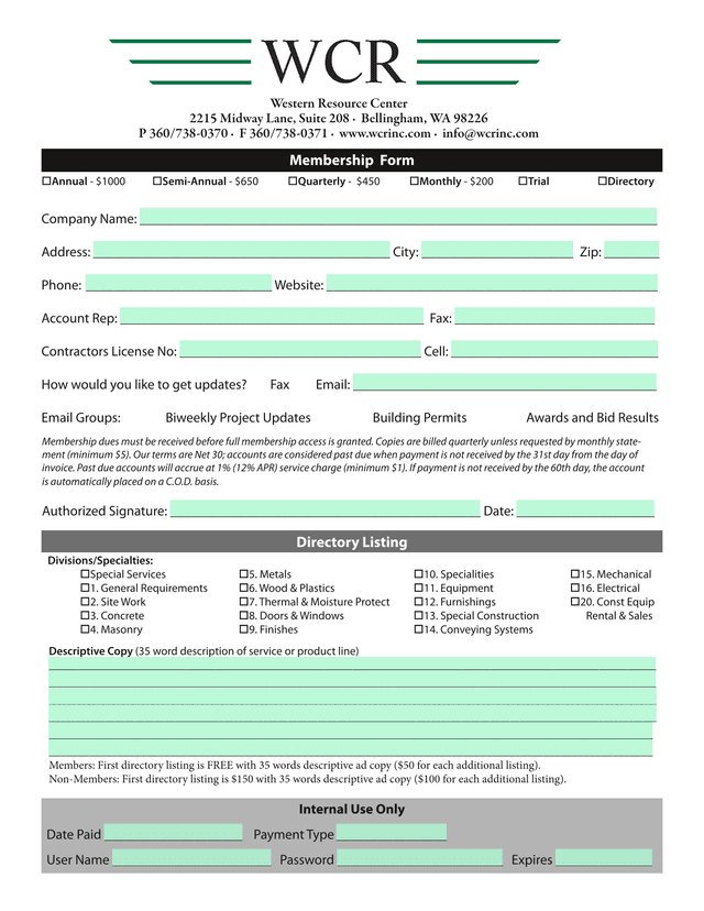 Membership Form screenshot
