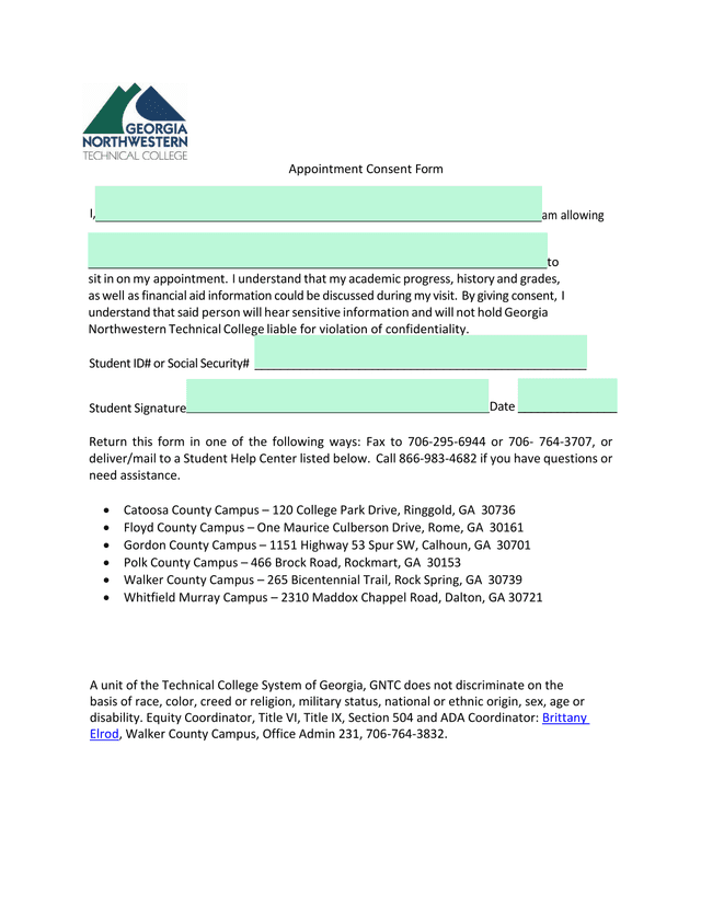 Appointment Consent Form screenshot