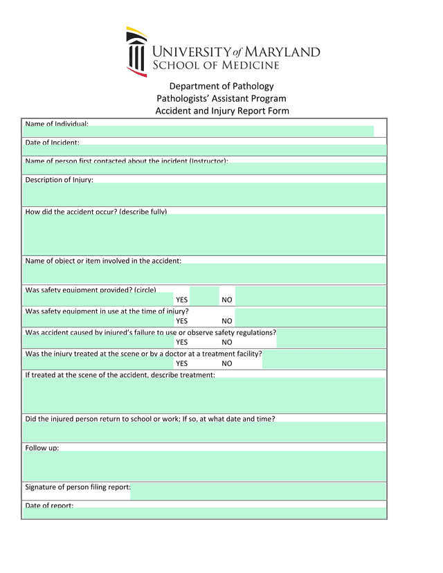 Accident And Injury Report Form screenshot