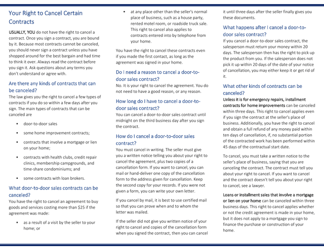 Your Right To Cancel Certain Contracts screenshot