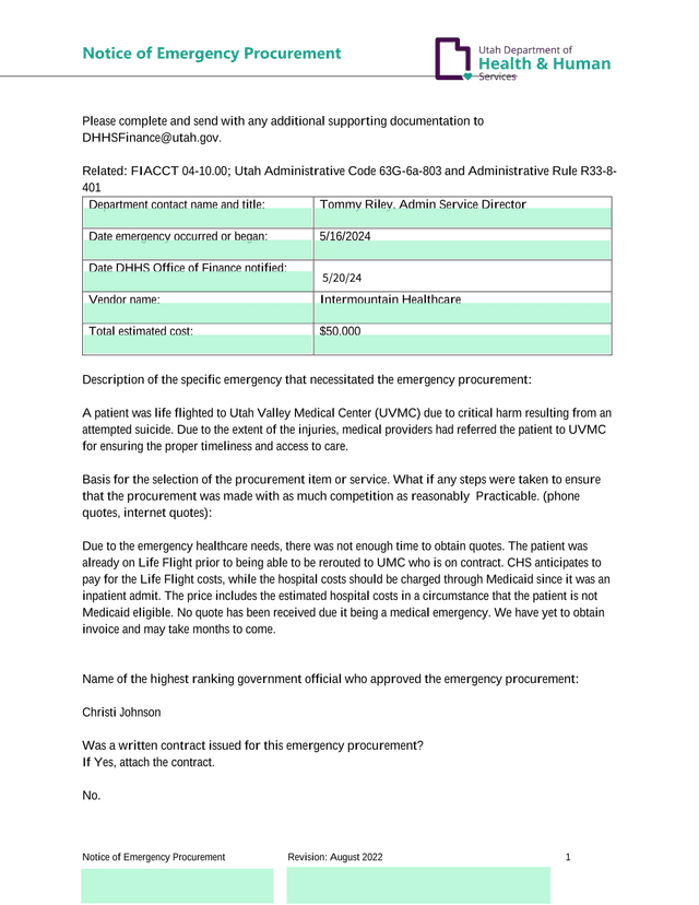 Notice Of Emergency Procurement screenshot