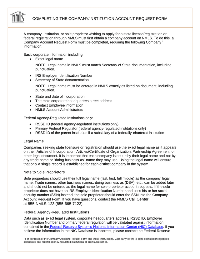 CompanyInstitution Account Request Form screenshot