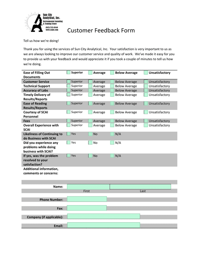Customer Feedback Form screenshot
