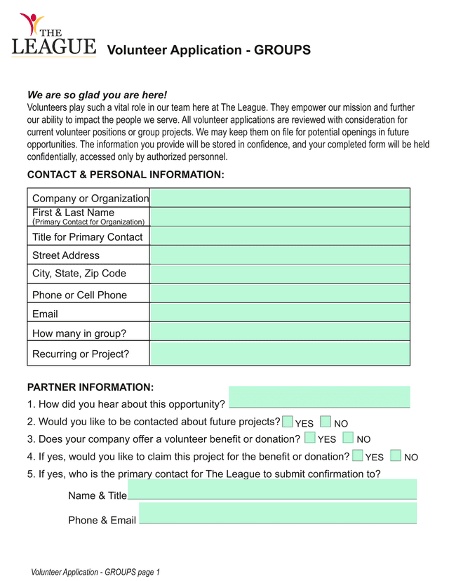 Volunteer Application   GROUPS screenshot