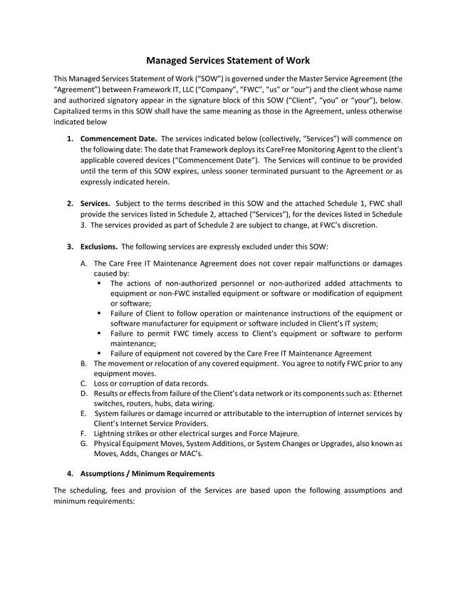 Managed Services Statement Of Work screenshot