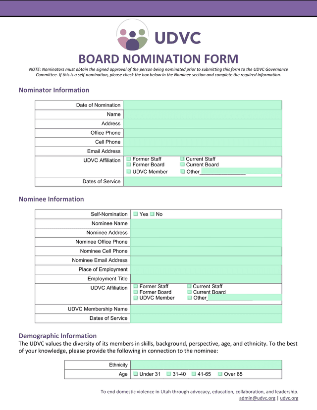 BOARD NOMINATION FORM screenshot