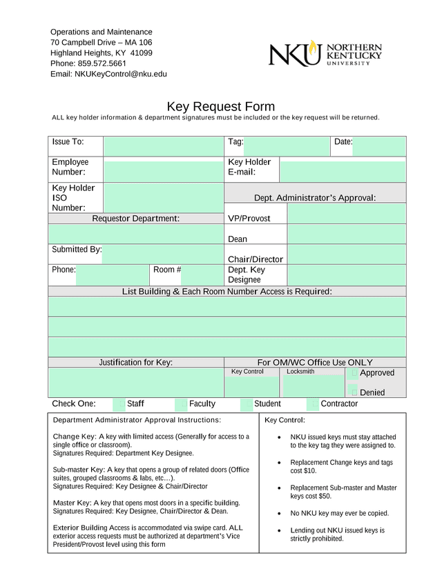 Key Request Form screenshot