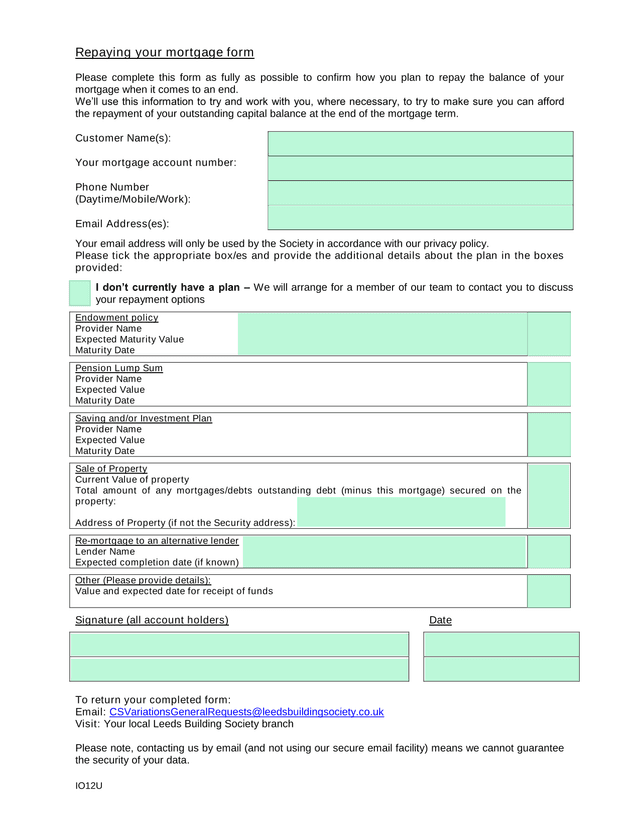 Repaying Your Mortgage Form screenshot