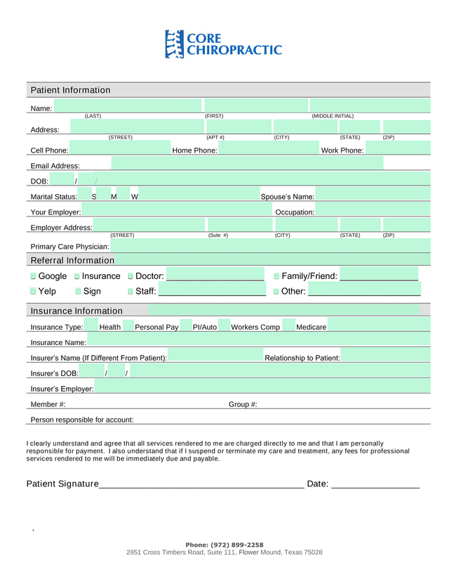 Patient Information Form screenshot