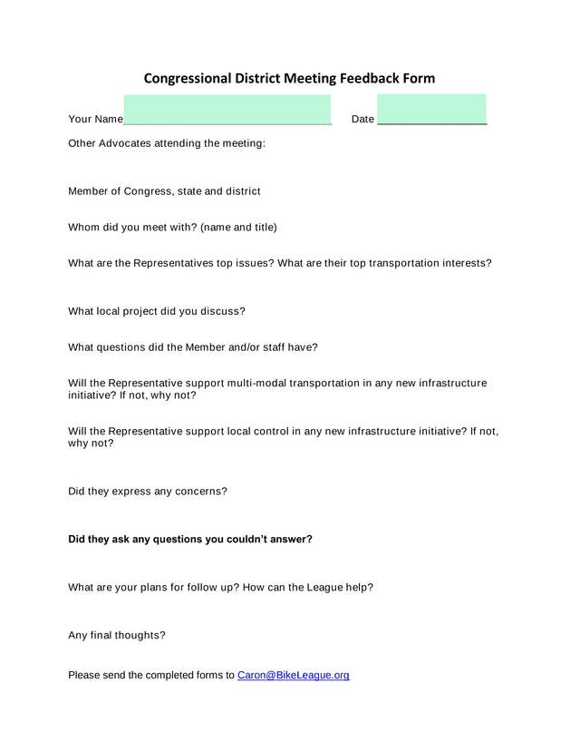 Congressional District Meeting Feedback Form screenshot
