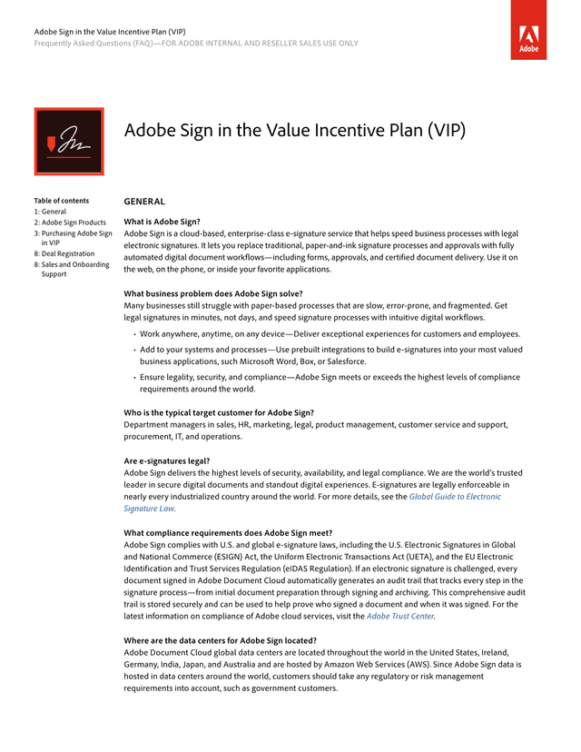 Adobe Sign In The Value Incentive Plan (VIP) Frequently Asked Questions screenshot