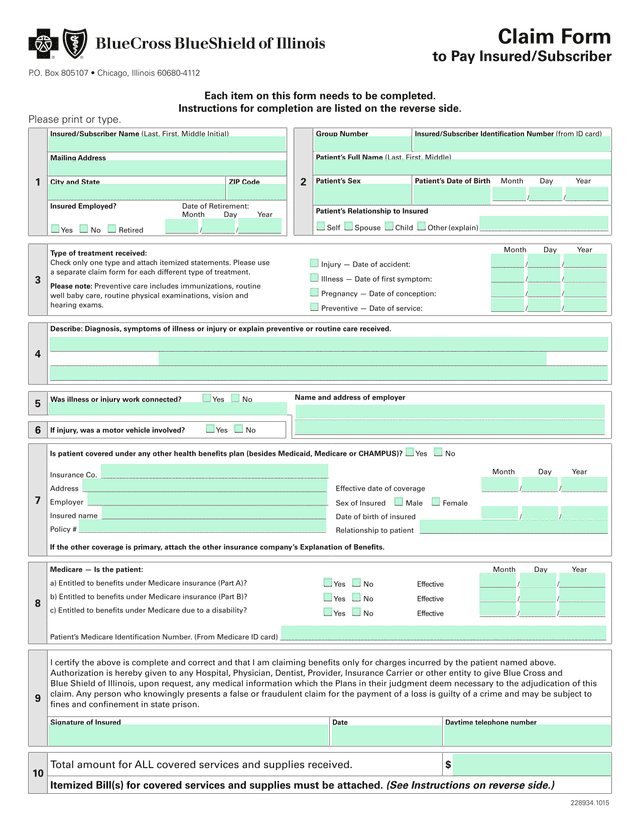 Claim Form To Pay InsuredSubscriber screenshot