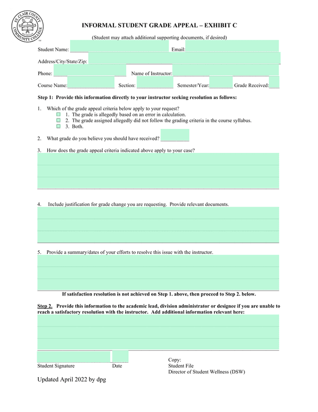 Informal Student Grade Appeal  Exhibit C screenshot