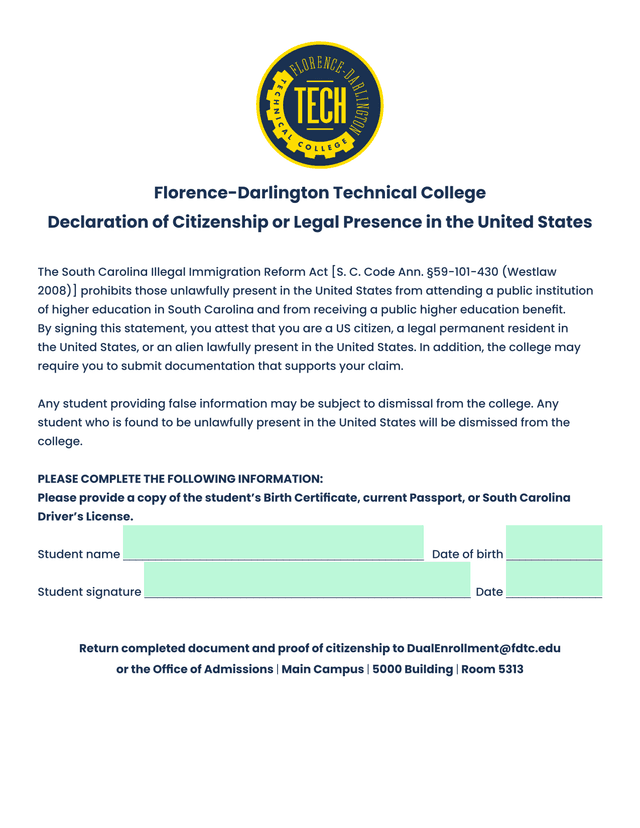 Declaration Of Citizenship Or Legal Presence In The United States screenshot