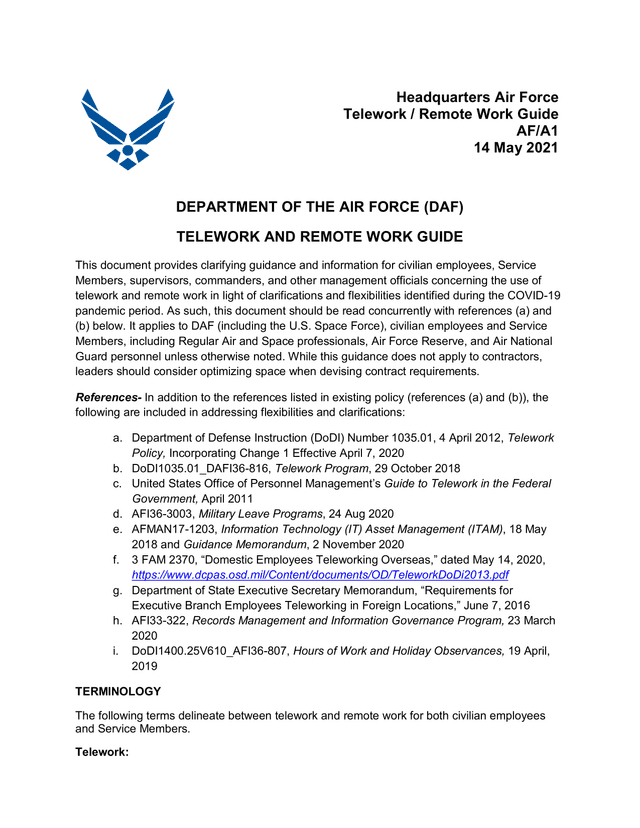 Headquarters Air Force Telework  Remote Work Guide screenshot