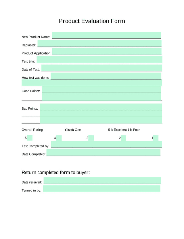 Product Evaluation Form screenshot