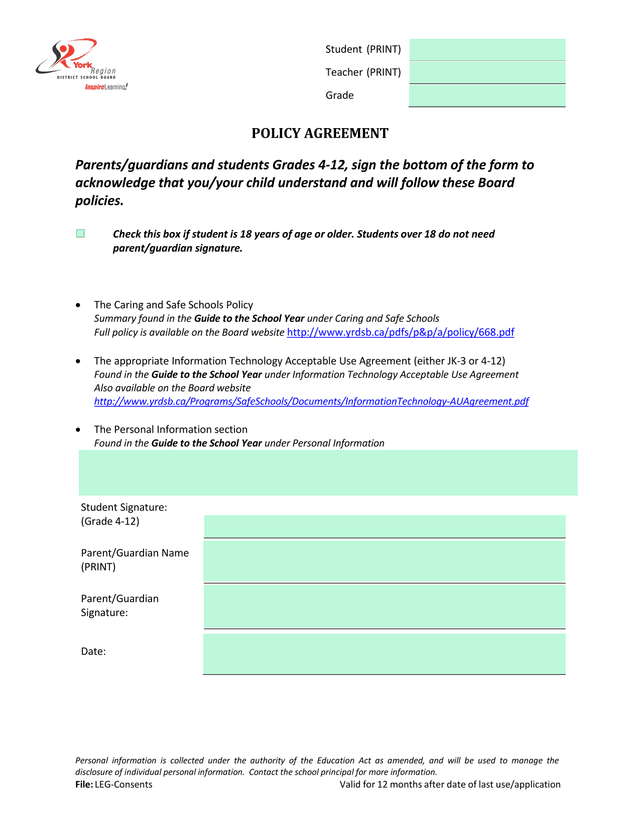 Policy Agreement And ConsentAgreement Form screenshot