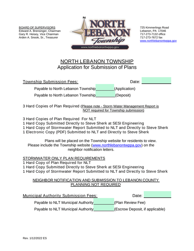 North Lebanon Township Application For Submission Of Plans screenshot