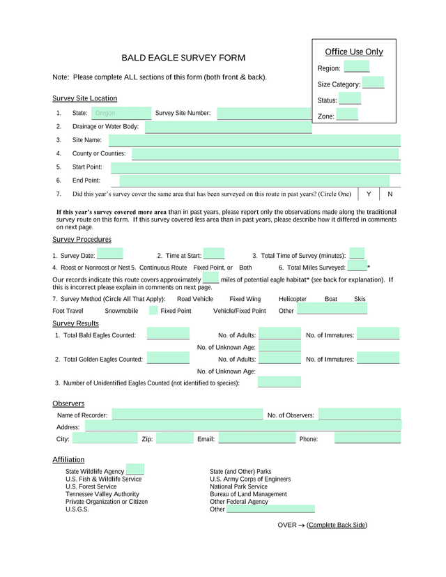 Bald Eagle Survey Form screenshot
