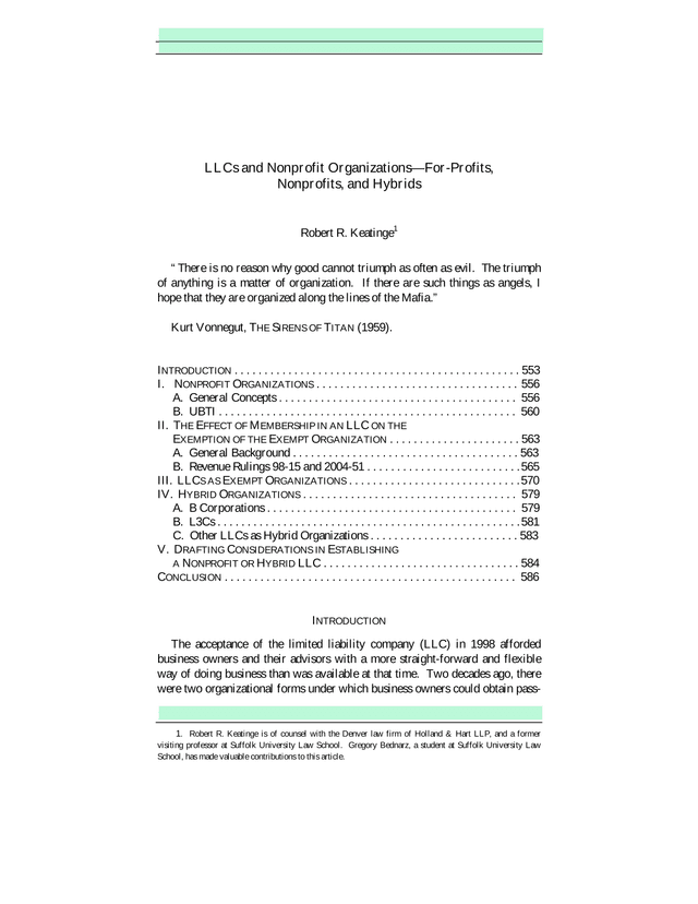 LLCs And Nonprofit OrganizationsFor Profits, Nonprofits, And Hybrids screenshot