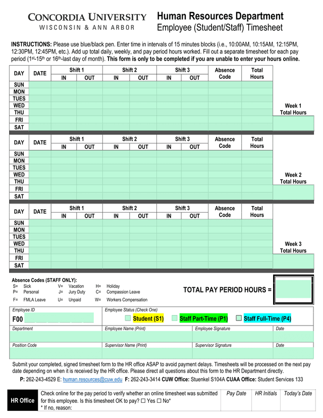 Employee (StudentStaff) Timesheet screenshot